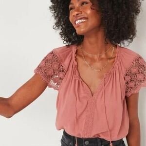 {Old Navy} Relaxed Tie-Neck Crochet-Lace Sleeve Blouse - Size XL